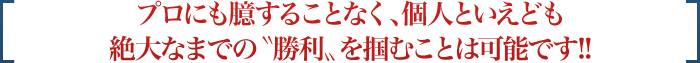 プロにも臆することなく、個人といえども絶大なまでの'勝利'を掴むことは可能です!!